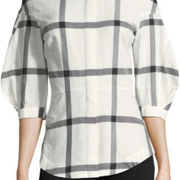 DEREK LAM - 10 Crosby Luxury ¾ Sleeve Check-Print Shirt w/ Lace-Up Back SIZE 2 - Picture 5 of 8